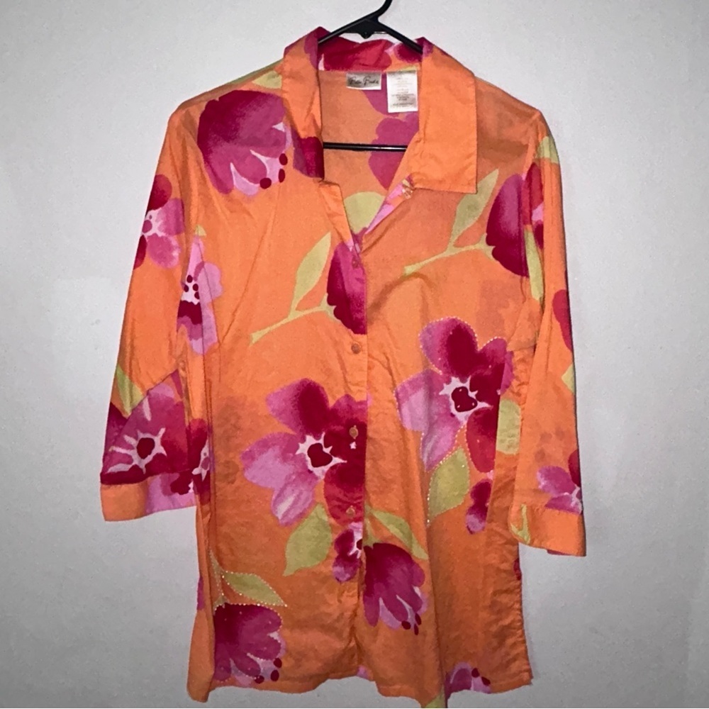 Bobbie Brooks Orange and Pink Floral Shirt